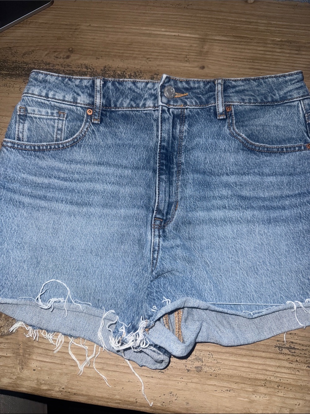 PacSun Washed Blue High-Rise Frayed Denim Shorts